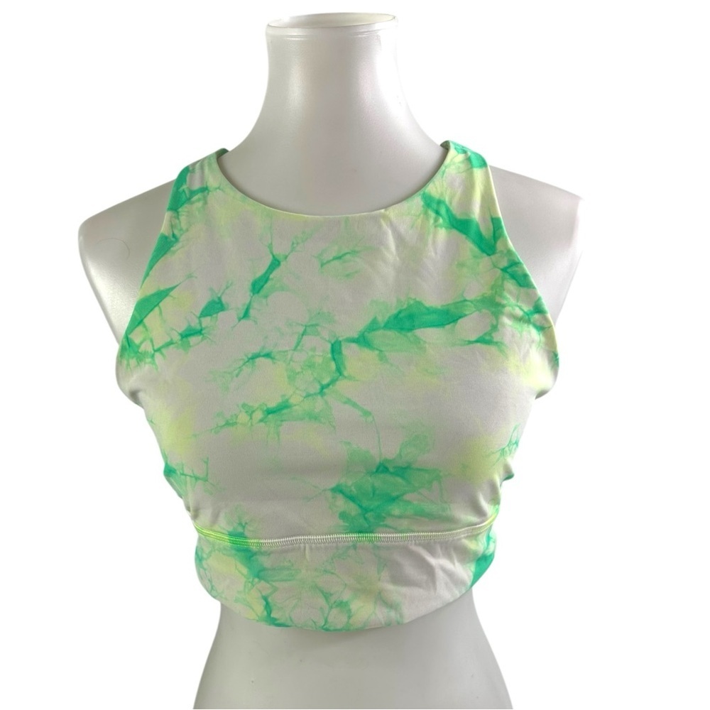 Lululemon Energy Bra High Neck Long Line Shibori Dual Shibori White Green 12